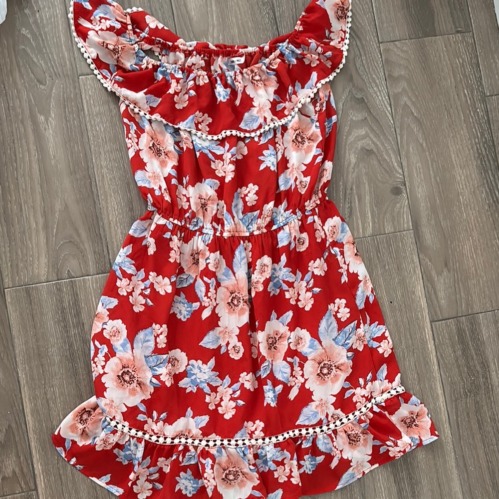 Floral Strapless Dress - Red and Blue